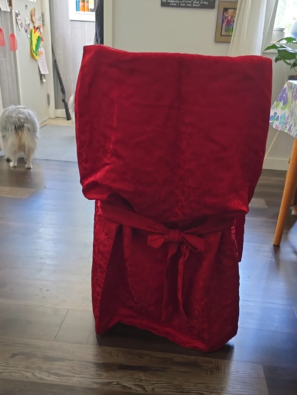 Red jaquard Tie-Back Chair Cover, set of 6
